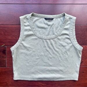 SHEIN Olive Ribbed Scoop Neck Crop Tank